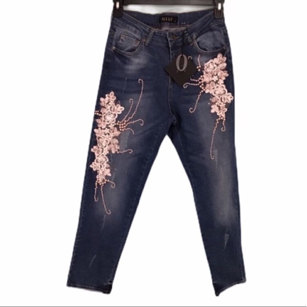 OLYSS New York High Rise Pearl Embellished Jeans